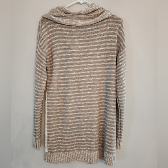 Vanity Tan Cowell Neck Scoop Front Sweater with Lace Side Accents.  Size L - Picture 5 of 5